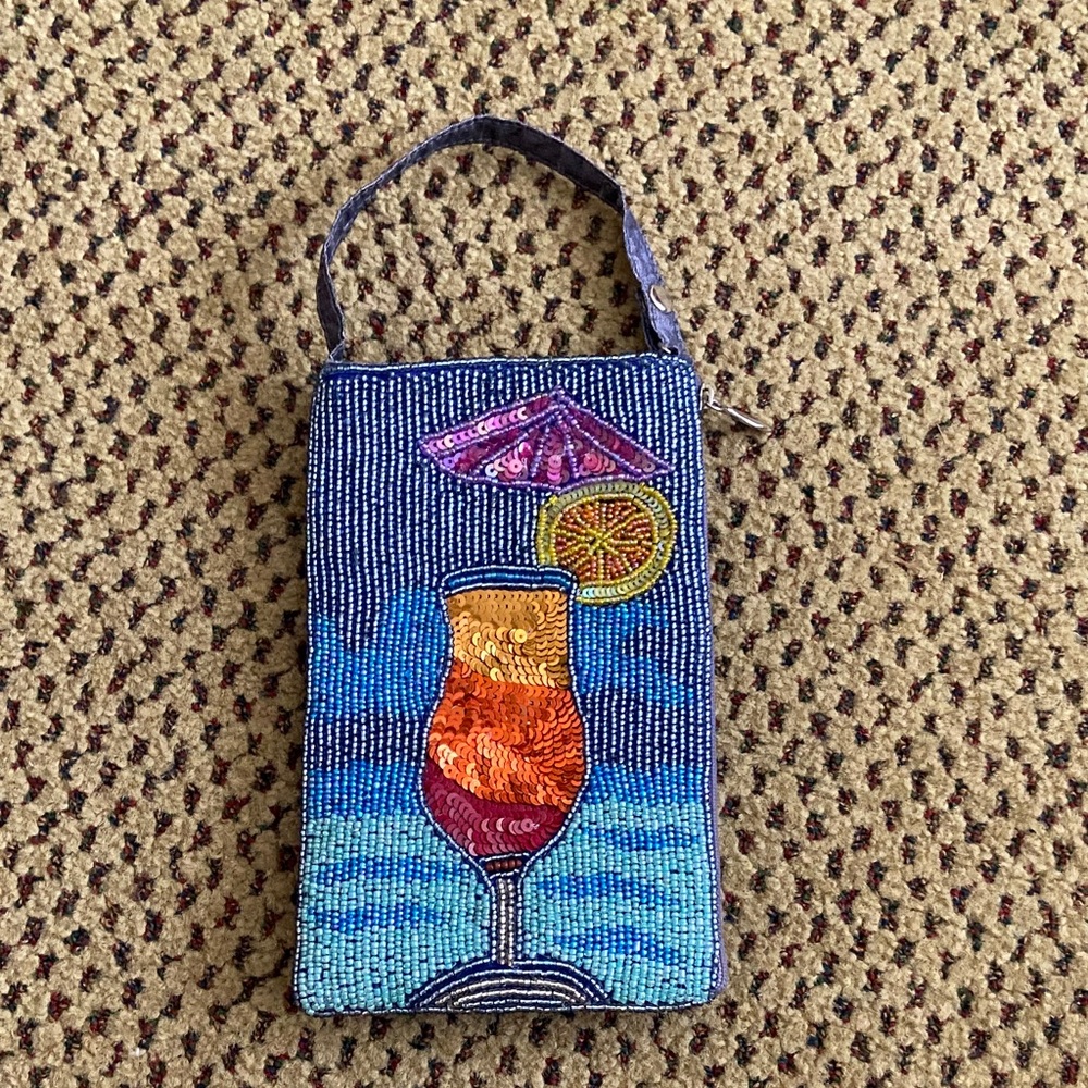 Beaded Cocktail Design Mini Bag